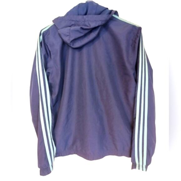 Adidas triple stripe sleeved hooded windbreaker. Unisex Size M - Picture 2 of 6